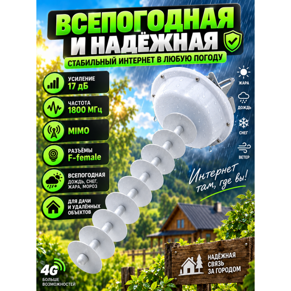 Антенна 4G LTE 1800 МГц MIMO 2x2 17 дБ направленная «пушка», уличная, с кронштейном