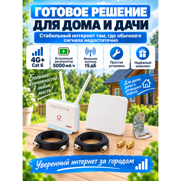 Комплект 4G интернета для дачи: роутер OLAX MC80 и антенна 15 дБ MIMO 2x2
